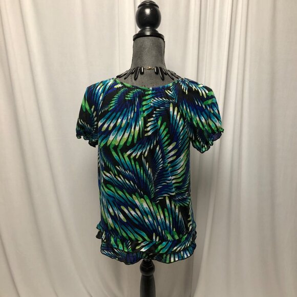 AGB Top Womens Size Small Black Blue Green Short Sleeve Scoop Neck Shirt - Picture 5 of 7